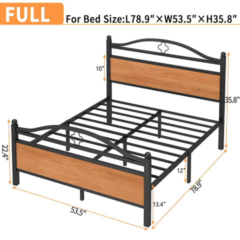 Rock Solid Full Bed Frame With Integrated Headboard, Hella Sturdy Steel Slat Base, massive under bed storage dimensions image