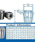 Top Tier ER Collet Chuck Set ER11 ER16 ER20 ER25 ER32 For CNC Milling Lathe diagram showing dimensions and specifications.