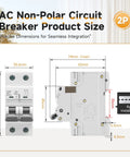 Solid 25 Amp Miniature Circuit Breaker For Solar Systems 120V 240V 2 Pole DIN Rail Mount MCB dimensions diagram
