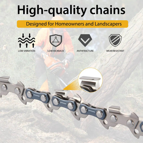 Close-up of chain links from All In One 16 Inch Chainsaw Bar And Chain Kit With 3/8 LP Pitch.050 Gauge 56 Drive Links For Fast Cuts.