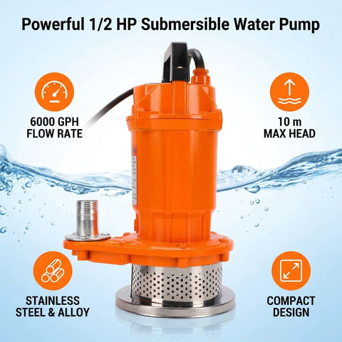 Badass One Half Horsepower Submersible Sump Pump Moves Six Thousand Gallons Per Hour, 1/2 HP motor and compact design.