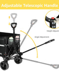 Collapsible Wagon Cart With 360 Degree Front Wheels 120L Heavy Duty Folding Utility Wagon showing adjustable ergonomic handle