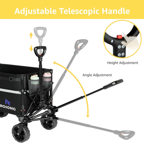 Collapsible Wagon Cart With 360 Degree Front Wheels 120L Heavy Duty Folding Utility Wagon showing adjustable ergonomic handle