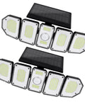 Outdoor Solar Flood Lights With 5 Heads, Remote Control Security Light With Motion Sensor, 360 Degree Rotation, IP65 Waterproof For Porch Yard Garage, 284 LEDs Super Bright Up To 3000 Lumens, 3 Modes, 2 Pack.