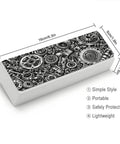 Industrial Metal Gear Textured Leather Eyeglass Case With Heavy Duty Magnetic Closure And Ultra Soft Velvet Lining for 6.3" frames.