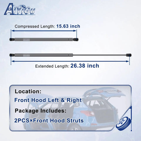 Beefy Heavy Duty Front Hood Struts Gas Springs Lift Supports for Toyota Avalon 2013 to 2018 and Camry 2012 to 2017 lengths shown