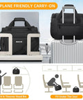 Lightweight Underseat Carry On Bag For Air Travel Tote Weekender Duffle Personal Item That Fits Under Seat For Spirit And Frontier Airlines Ideal For Women And Men Black 16 Inch shown fitting in overhead bin and under seat.