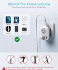 6 In 1 European Travel Plug Adapter With 2 US Outlets, 1 USB C And 3 USB Ports for charging devices, plugged into wall socket