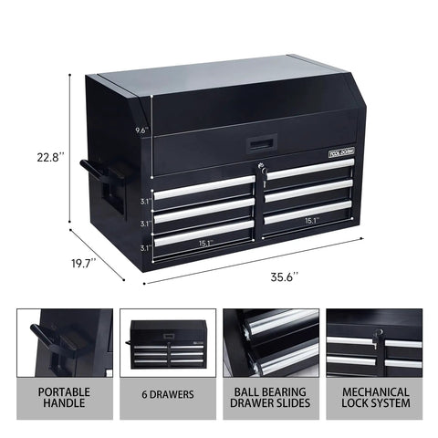 Rolling Tool Cabinet With Detachable Top Toolbox Two In One Modular Tool Storage Cart Lockable Wheels And Ball Bearing Sliders Beefy Heavy Duty Metal Chest In Black Powder Coat For Garage Workshop And Warehouse, 35.6 in