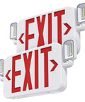 LED Combo Emergency Exit Sign With Two Adjustable Head Lights And Backup Battery US Standard Red Letter Commercial Safety Lighting UL 924 AC 120 277V 2 Pack Kit