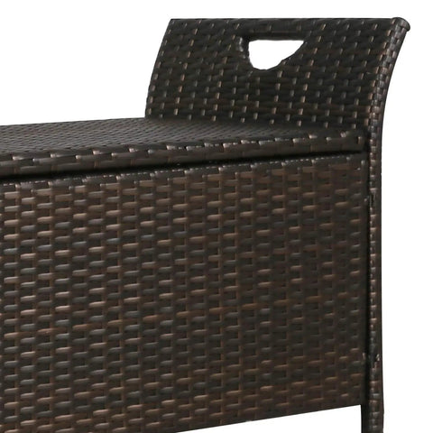 Outdoor Deck Storage Box And Wicker Storage Bench In Red Rattan Storage Chest With Cushion For Patio Garden Weather Resistant