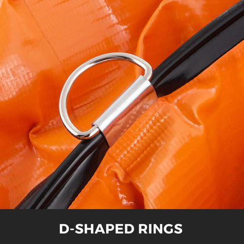 Close-up of adjustable rope end with D-shaped ring on 25 Foot PVC Flexible HVAC Duct Hose for 10 Inch Exhaust Fans.