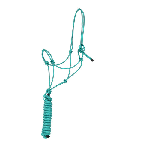 Four Knot Stiff Polyester Training Halter With Ten Foot Matching Lead For Horses Fully Adjustable And Built For Rough Wear Turquoise Full Size