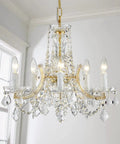 Glam Crystal Chandelier In Gold Finish With 5 Lights, Maria Theresa Style K9 Crystals, 20 Inch Diameter By 18 Inch Height