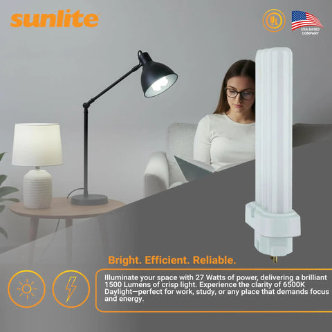 Quad Tube Plug In CFL Lamp 27W 1500 Lumens 6500K Daylight Great For Reading Lamps And Tabletop Fixtures With GX10q4