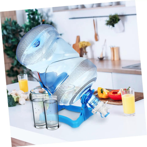 Heavy Duty Water Jug Holder With Height Adjustable Mobile Dispenser Stand On Wheels For Home And Office Durable Bottle Rack And Easy Water Station Setup in kitchen setting with water glasses
