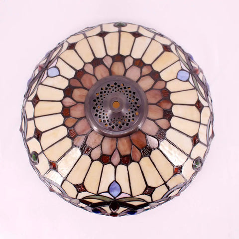 Top view of Tiffany Style Stained Glass Lamp Shade Replacement 16x8 Inch with cap for table lamp pendant light or ceiling fixture.
