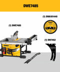 Compact Portable Jobsite Table Saw With Fifteen Amp Motor And Eight And A Quarter Inch Cut Capacity, accessories shown