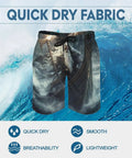 Dragon Boat Viking Themed Mens Board Shorts With Drawstring Waist Quick Dry Swim Trunks featuring ocean wave background