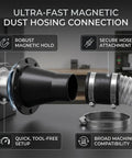 Quick Connect Magnetic Dust Hose Coupler 2.5 Inch With Rubber Cuff For Fast Shop Vac Attachment close-up of magnetic connection setup