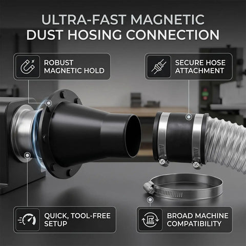 Quick Connect Magnetic Dust Hose Coupler 2.5 Inch With Rubber Cuff For Fast Shop Vac Attachment close-up of magnetic connection setup