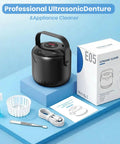Top Tier 45kHz Ultrasonic Retainer Cleaner Machine For Dentures Night Guards And Mouthguards, black, with accessories on display.