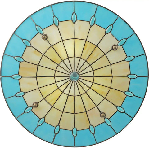 Top view of Blue Tiffany Style Mermaid Glass Ceiling Light Dope Vintage Flush Mount Chandelier for Bedroom 15.7 Inch Shade