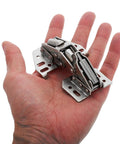 Heavy Duty RV Cabinet Door Hinge With Hydraulic Soft Close in hand showing steel construction and compact size