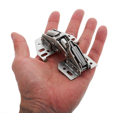 Heavy Duty RV Cabinet Door Hinge With Hydraulic Soft Close in hand showing steel construction and compact size