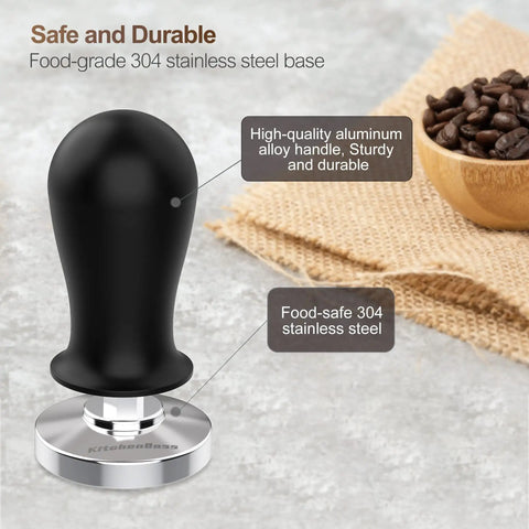 51mm Calibrated Espresso Tamper With Spring Loaded Mechanism, Weighted Hand Tamper for Home Baristas with stainless steel base.