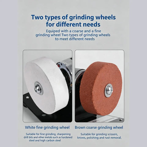 Two grinding wheels for the Built Different Mini Bench Grinder With Knockout Torque from a Copper Brushless Motor.