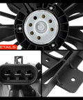 Heavy Duty Electric Radiator Cooling Fan Assembly Quick Swap For Cadillac Xlr And Chevrolet Corvette Oem Spec close-up of blades and connectors.
