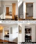Top Notch Concealed Bifold Barn Door Hardware Kit With Slick Stainless Steel Track For Right Open Folding Closet Doors and Hassle Free Doorframe Mounting 180 Degree Pivot Bracket For 32 Inch Openings showcased in various rooms.