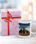 Fantasy Farm Tractor Ceramic Coffee Mug With Large Easy Grip Handle For Coffee And Tea Sippin Sublimation Ready Personalized And Machine Washable Drinking Cup next to gift box