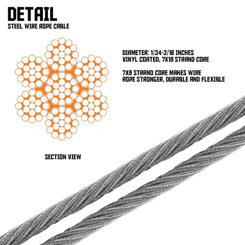 Heavy Duty Sun Shade Sail Hardware Kit With 111 Feet Galvanized Wire Rope And Eight Clamps For Cable Railing Deck Stairs Balustrade