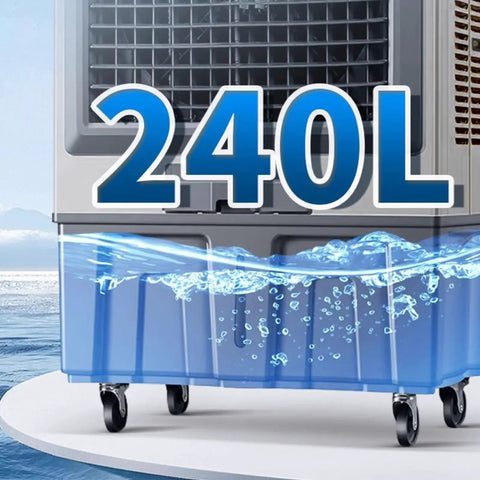 Portable Evaporative Air Cooler With Large Water Tank And 120 Degree Oscillation For Patios Or Dry Rooms showing 240L water tank.