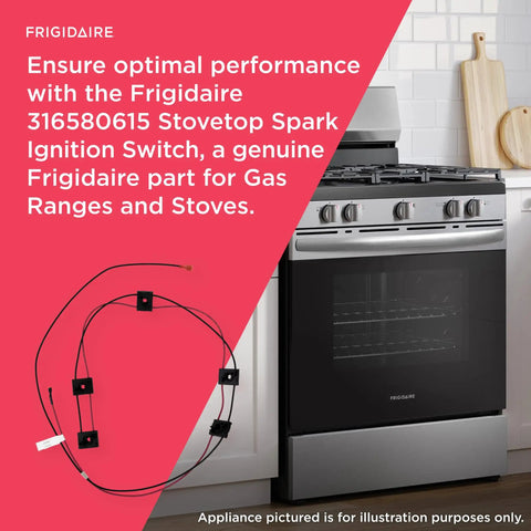 Frigidaire 316580615 Stovetop Spark Ignition Switch shown with gas range for illustration