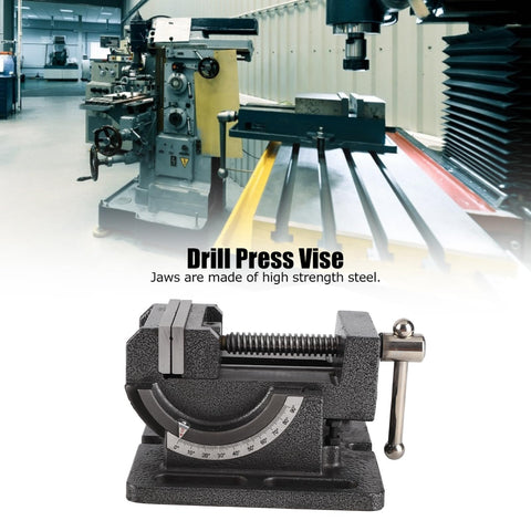Rock Solid Heavy Duty 3 Inch Drill Press Vise With Cast Iron Frame And Hardened Steel Jaws Designed For Zero Slip Clamp Action Quick Tilt Setup And Rust Proof Coating. Heavy-duty drill press vise with adjustable jaws.