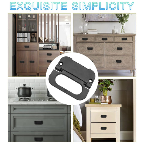 Black Flush Ring Pull Handles 3 Inch Hidden Recessed Metal Sliding Pulls for cabinets and drawers with installation examples.