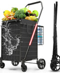 Heavy Duty Folding Shopping Cart With Double Basket And 380 Pound Capacity, 3.7 Cu Ft Portable Grocery Cart, 360 Degree Braked Swivel Wheels,