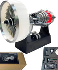 Awesome Realistic Turbofan Engine Model Kit With LED Lights And 28cm A380 TR900 Replica Adjustable Speed DIY Mechanical STEM Project For Adults Aviation Enthusiasts Desk Decor And Gift, shown with box and parts