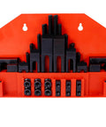Red 58 Piece Heavy Duty T Slot Clamping Kit For Seven Sixteenths Inch Table Slot And Three Eighths Inch Sixteen Stud Mill Machinist Set