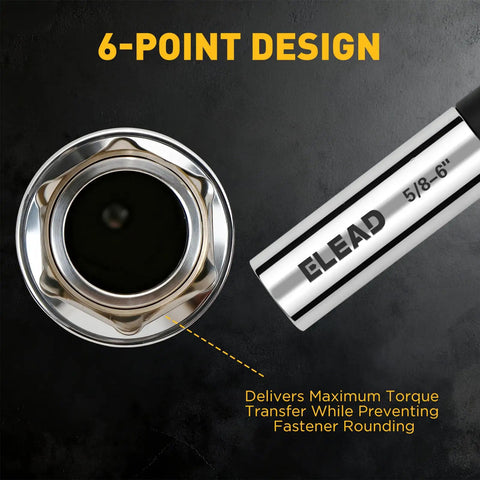Five Eighth Inch Swivel Magnetic Spark Plug Socket Three Eighth Inch Drive Six Inch Length Thin Wall Spark Plug Removal Tool 360 Degree Swivel Enhanced Magnetic Six Point Design Cr V Steel 6-point socket