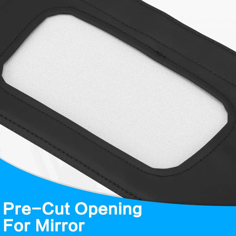 Ford Mustang Sun Visor Covers 1994 To 2004 Left And Right Vinyl Leather Trim Replacement Anti Scratch Protector 2 Pack Black Stitch Fits OE Look Showing Pre-Cut Opening