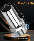 Two Pack Stainless Steel 1-1/4 Inch NPT Male Hose Barb Fittings Connector dimensions
