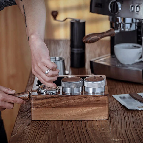 Top Shelf Wooden Espresso Knock Box Built Hella Tough With Cushioned Silicone Retrieval Bar To Smoothly Catch Spent Coffee Grounds Effortlessly Elevating Your Daily Morning Brew Routine Or Shop Station Setup, wood and steel.