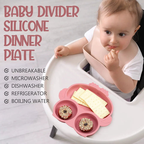 Hecka Adorable 4 Piece Silicone Toddler Suction Plate Set With Mega Grip Base Divided Animal Dishes For Babies with snacks