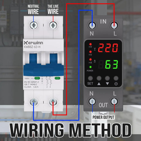 Power Guard Adjustable Voltage Protector And Smart Circuit Breaker For DIN Rail Mount 110V 220V Drop-In Ready Wiring diagram with display