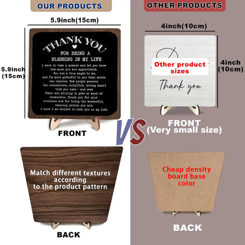 Comparison of Cozy Rustic Coffee Bar Sign Plaque with 5.9x5.9 inch size versus smaller 4x4 inch board with textual differences