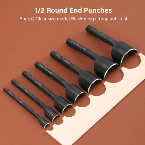 Half Round Leather Punch Set 11 Pcs Black Carbon Steel Leather Craft Tools For Wallets Belts Bags Straps With Sharp Edges
